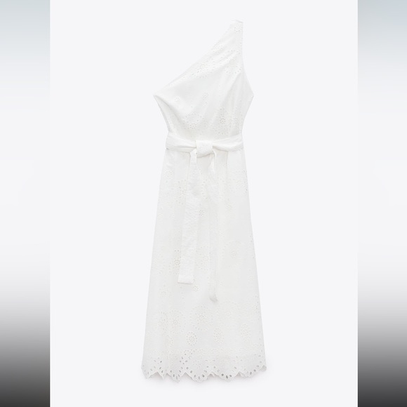 Zara white embroidered asymmetric dress - Picture 5 of 13